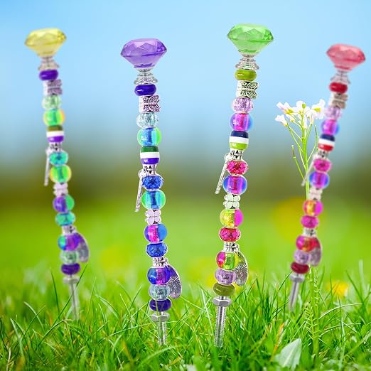 32 Pack 8/32 Stainless Steel Threaded Rods for Beads with Crystal Knobs, Include 8 Pcs M4 Fully Threaded Rod with 16 Pcs M4 Hex Nuts and 8 Pcs Mixed Color Crystal Knobs Set(10inch)