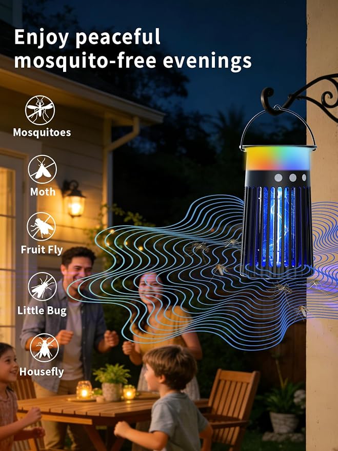NEXLY SJZ-091 Solar Bug Zapper Portable Outdoor Waterproof Mosquito Killer Light Indoor Home Rechargeable Fruit Fly Trap Lamp 4200V Electric Gnat Traps for Room Garden Courtyard Kitchen Camping Patio