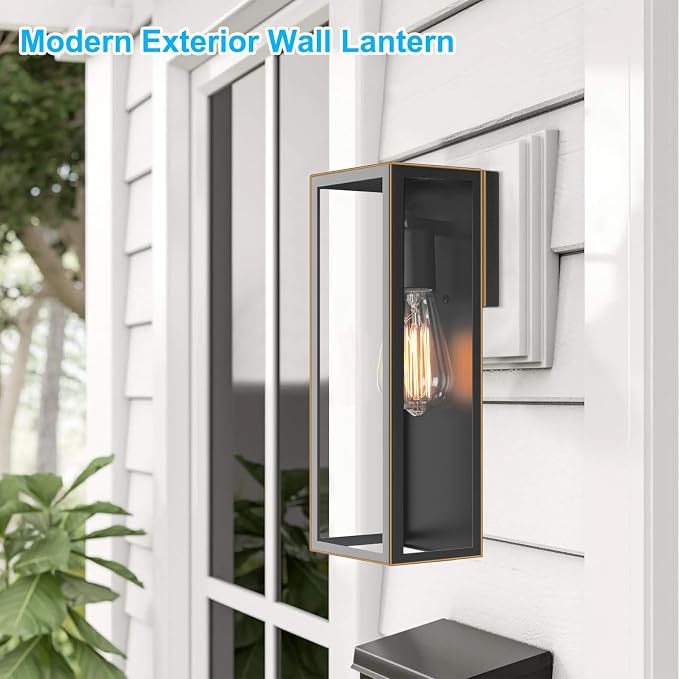 2-Pack Outdoor Wall Lanterns, Exterior Waterproof Outdoor Lights with Glass Shades, Bronze Porch Lights Wall Mounted, Anti-Rust E26 Modern Lighting Fixtures for Patio Garage Entryway Front Door
