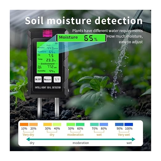 90 Degrees Rotation 6 in 1 Soil Meter Soil PH Tester Moisture Fertility Temperature Air Humidity Light Detector for Garden