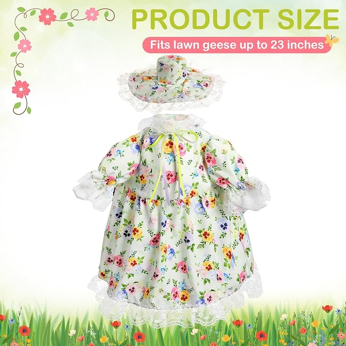 FuWeave Summer Goose Outfit Flower Lolita Porch Goose Clothes for 23" Large Statue Outdoor Patio Yard Lawn Art Decoration