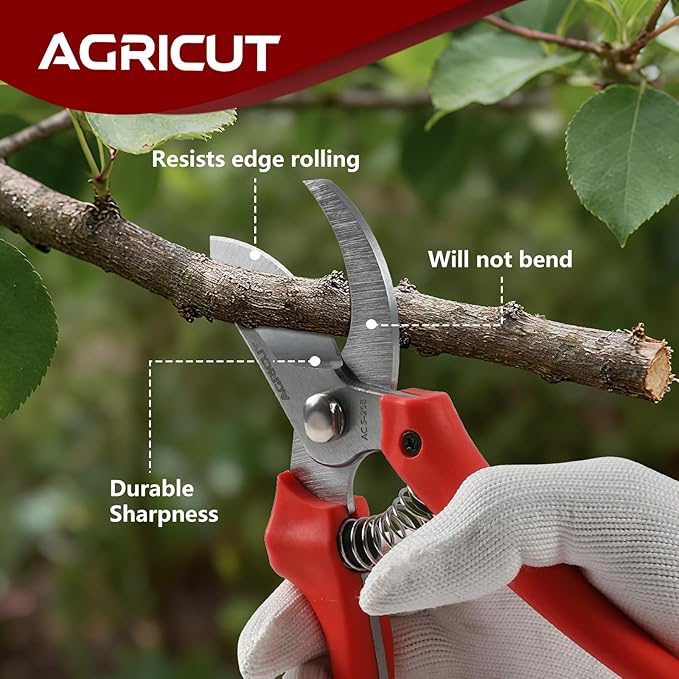 AGRICUT 7" Pruning Shears Heavy Duty Professional, Made of Japanese SK5 Steel Blades, 4/5 Cut Capacity, Bypass Hand Pruners Garden Clippers for Tree Flower Branch Trimming, S20E
