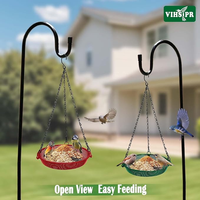 Hanging Bird Feeder for Outdoors – 9 in Metal Mesh Bird Feeder Tray Platform for Finches, Chickadees & Small Birds, Red