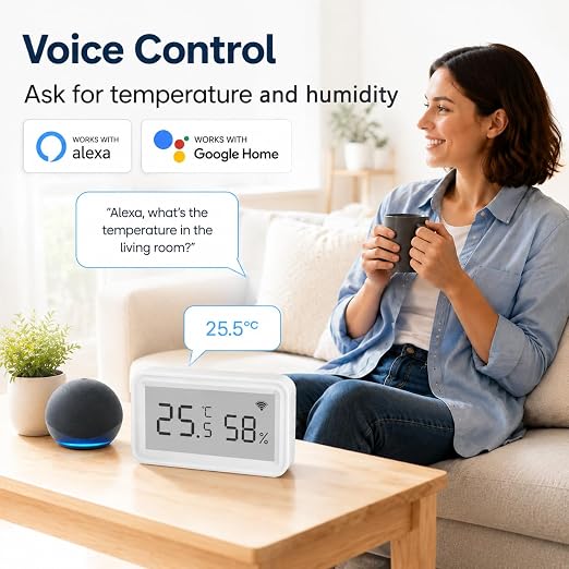 Smart WiFi Temperature Humidity Sensor: Wireless Hygrometer Thermometer with LCD Display, Calibratable, App Alert Notification, Data Logger, Indoor Thermometer for Home Greenhouse Reptile (1-Pack)