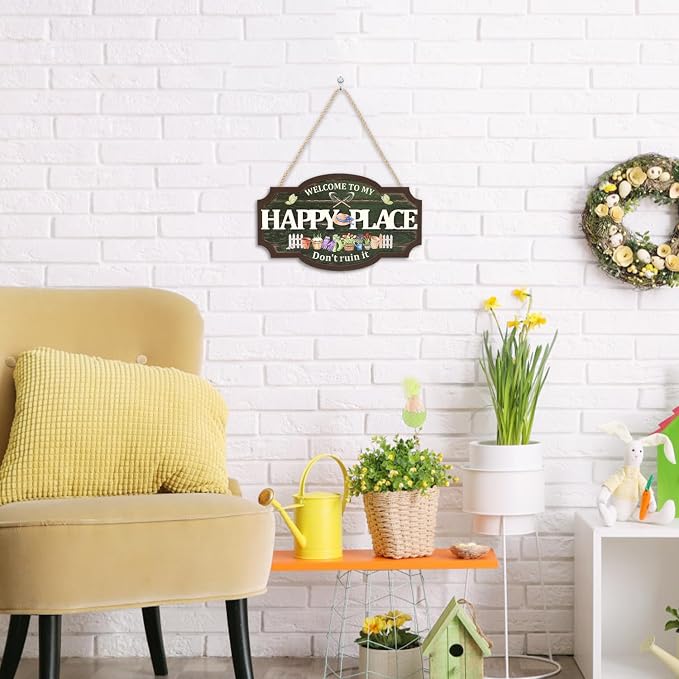 HOURIA 3D Welcome to My Happy Place Don't Ruin it Sign for Patio Yard Garden Decor,Funny Garden Signs for Outside,Gardening Gifts for Gardeners Women Men,Plant Lover Gifts