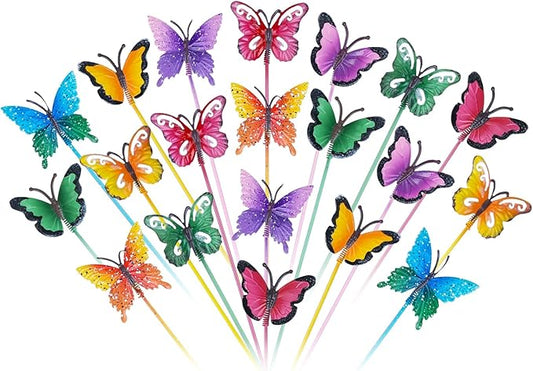 hogardeck Garden Decor for Outside, Set of 20 Metal Butterfly Decorative Garden Stakes for Spring Decor, Yard Art Garden Decorations for Outdoor Lawn Pathway Patio
