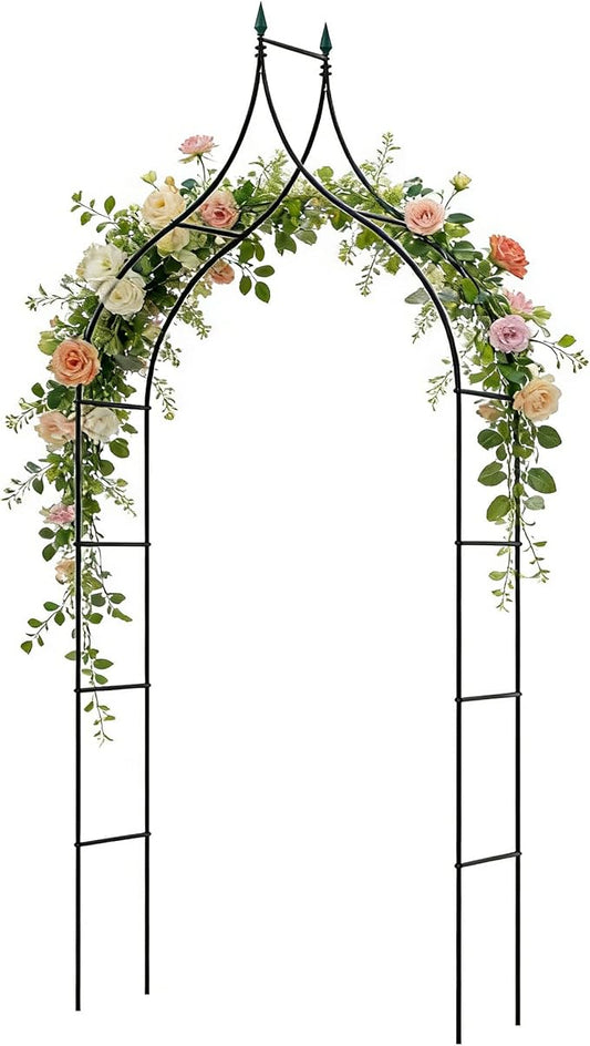 COSTWAY 9.5 FT Metal Garden Arbor for Climbing Plants, Gothic Style Decorative Garden Arch for Vine Rose, Outdoor Arbour Archway for Garden Lawn Backyard, Wedding Ceremony Party Decoration, Black (1)