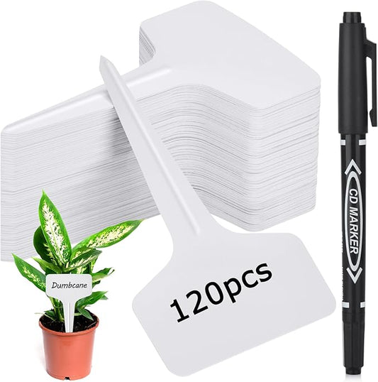 Darfukei Plant Labels 120pcs with Garden Plant Markers Pen of Outdoor Waterproof,T-Type Plant Tags and Permanent Marking Pen, Garden Labels Gardening Gifts for Women Men
