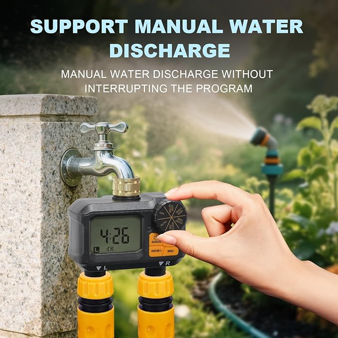 ANDOLL HOME Water Timer for Garden Hose - 2 Zone Timed Sprinkler with Rain Delay/Manual Watering/Automatic Irrigation Programmable Faucet Timer for Yard Lawn (1, Matte-Black)