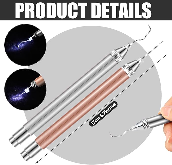 Therwen 2 Pcs LED Weeding Tools for Vinyl with Light Pin Hook Lighted Weeding Pen for Removing Iron on Tiny Vinyl Paper Silhouette Cutting Machines Supply(Rose Gold, Silver)