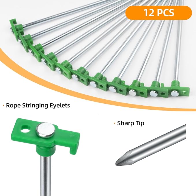 Tent Stakes Camping Stakes,AVOFOREST 7.1inch Non-Rust Metal Tent Pegs Ground Stakes Tent Spikes Camping,Garden,Hiking Green (Green 12pcs, 7.1IN)