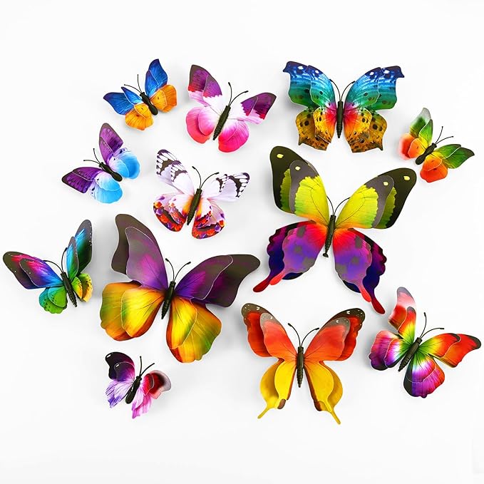 SAOROPEB 3D Butterfly Wall Decor, 72 Pcs Double Layer Butterfly Decorations for Party Decorations Locker Decor Refrigerator Decal, Reusable (Multicolor)