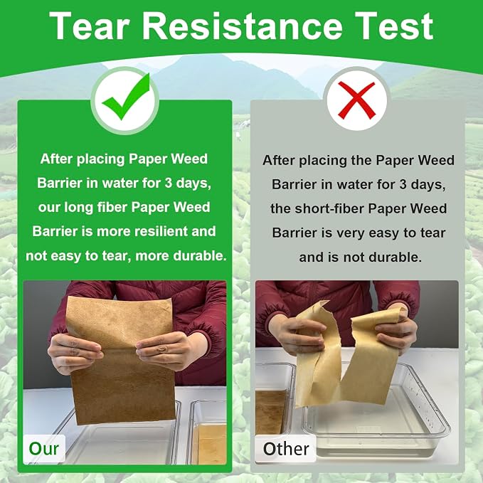 Biodegradable Paper Weed Barrier Roll, Thickened Tear Resistance Garden Weed Barrier Heavy Duty Garden Paper Weed Control Landscape Paper Mulch Weed Mat for Outdoor Garden Lawn (4 x 50 FT)