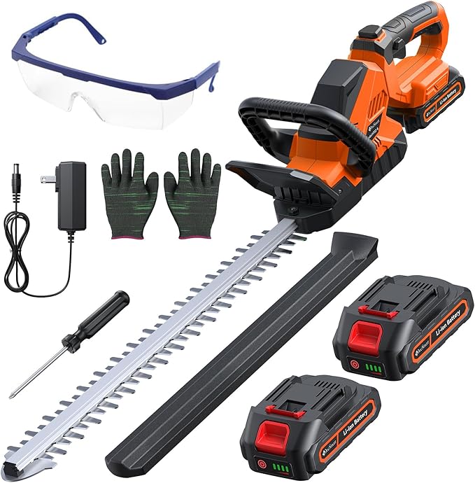 20'' Hedge Trimmer Cordless, 3000RPM Electric Handheld Bush Trimmer with 2 x 2.0Ah Batteries, 180° Rotatable Head, Lightweight and 2/3'' Blade Gap for Garden Yard,Gifts for Father’s Day