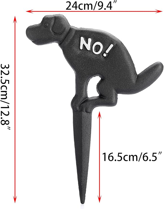 JUXYES Pack of 2 Cast Iron No Pooping Yard Sign Stake, No Dog Allowed Poop Spike Garden Hose Guides Decorative Stake for Garden Lawn Yard