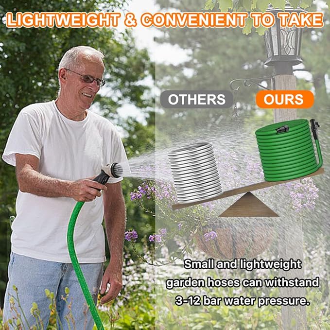 Garden Hose 75ft, Pliable lightweight Water Hose with Triple Layer 3/4" Fittings Ergonomic Grip Indoor & Outdoor Use Gift for Lawn Backyard Collapsible & Car Wash Watering Plants Green
