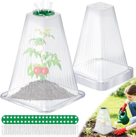 20 Pack Garden Cloches for Plants,9.4" H X 7.8" D Reusable Bell Plant Protector with 40 Ground Stakes and Rotary Vent Cover,Plant Covers Freeze Protection from Animals Snails Birds Chickens (White)