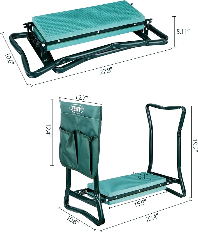 ZENY Folding Garden Kneeler Seat Gardening Workseats Portable Garden Bench Stool with Thicken Foam Kneeling Pad and Tools Pouch