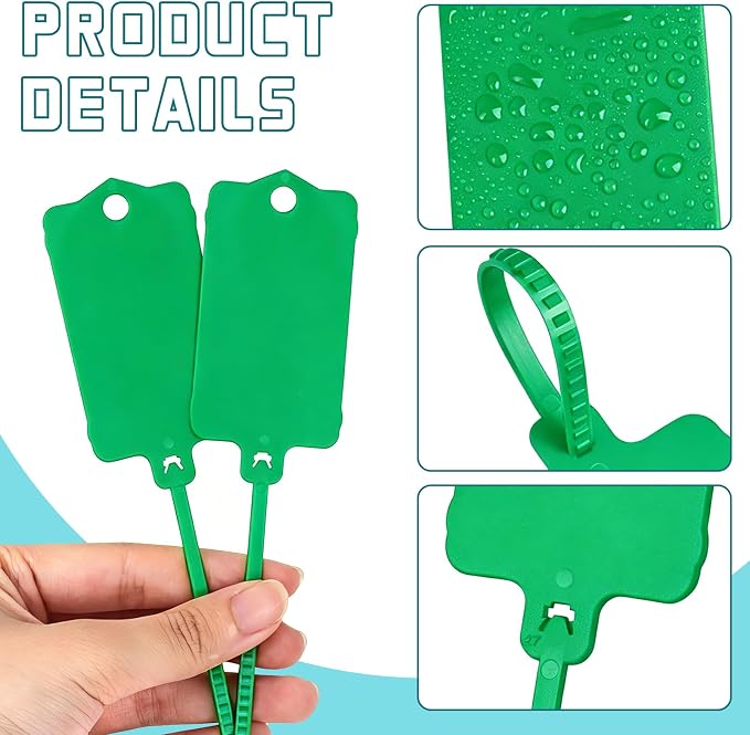 LeonBach 100 PCS Plastic Shipping Tags, 1.46" x 2.48", Waterproof Labels Writable Hanging Tag with Sealing Strap, Shipping Cable Tie Label Tags for Keys Luggage Logistic Retail Inventory(Green)