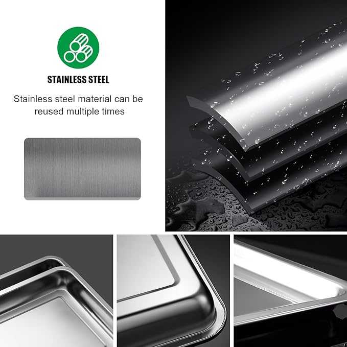 RooTrimmer 10 Pack Stainless Metal Trays, Stainless Steel Seed Starter Carry Tray for Nursery Seedling Pots Water Collection Transplantation (10.63 inch×14.17 inch, 1.18" Height)