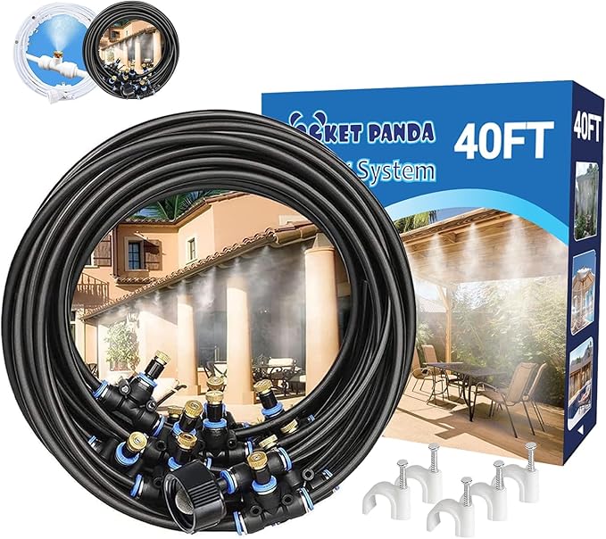Misters for Outside Patio,Outdoor Water Misting Cooling System,40FT|12M.Backyard Mist Kit for Garden,Greenhouse,Fan,Deck,Umbrella,Canopy,Pool,Porch.Trampoline Sprinkler Park,BBQ Party Accessories