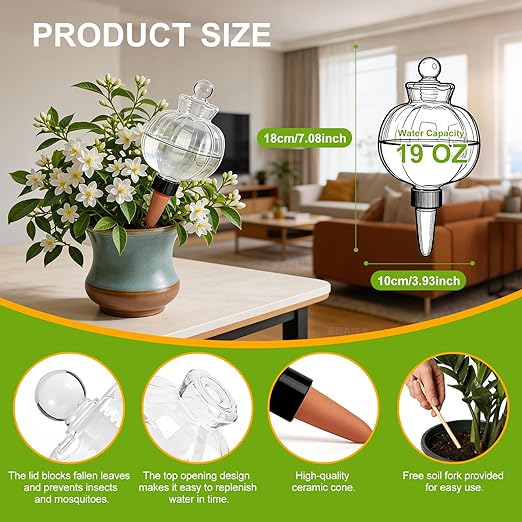 18 Oz Large Plant Watering Globes & Self Watering Bulbs, Water Globes & Bulbs for Indoor Outdoor Plants, Plant Globes Feeders for Watering Plants While Away & On Vacation 4-Pack