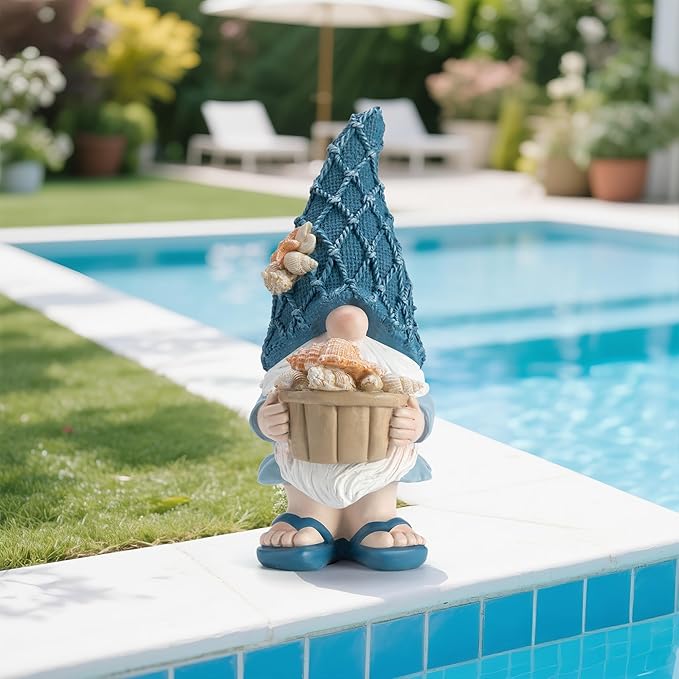 Etlemonde Beach Gnomes Statues,Ocean Gnomes,Nautical Themes Decoration,Beach, Gnome Holding a Bucket