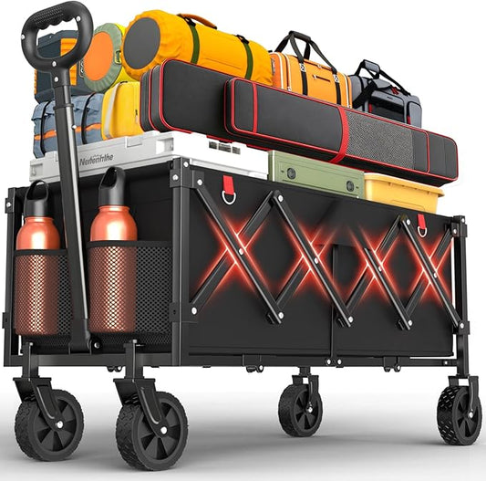 Heavy Duty 360LBS Wagons Carts Foldable, Collapsible Wagon with All-Terrain Swivel Wheels, 180L Extra Long Portable Folding Cart for Outdoor Camping Beach Shopping Sports