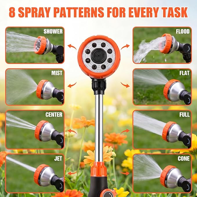 Saillong 2 Pack Garden Hose Wand, Adjustable Watering Wand with Textured Handle, 8 Spray Patterns Hose Sprayer for High Plants, Lawn, Car Washing and Irrigation