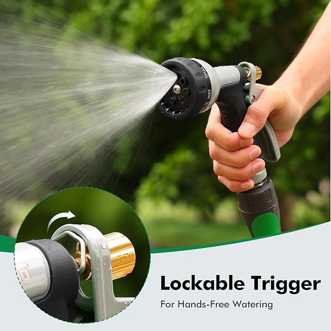 RESTMO Heavy Duty Metal Garden Hose Nozzle, Water Hose Nozzle with 7 Adjustable Spray Patterns, High Pressure Hose Sprayer with with Flow Control, for Plants & Lawns, Washing Cars & Pets, Black