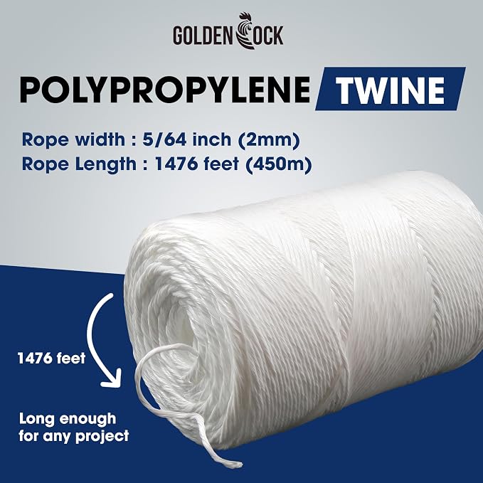 Heavy Duty 200 lbs Strong Polypropylene Tomato Twine, Garden Plant Tie String, Greenhouse Trellis Twine, Durable PP Tying Twine for Bundling, Packaging, Gardening, Farming (White/Green), 1467FT