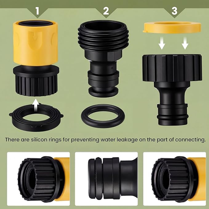 Hotop 16 Pieces Garden Hose Quick Connector 3/4 Inch Plastic Water Hose Fittings Male and Female Connectors End Adapters with 10 Pieces Rubber Gaskets(Yellow)