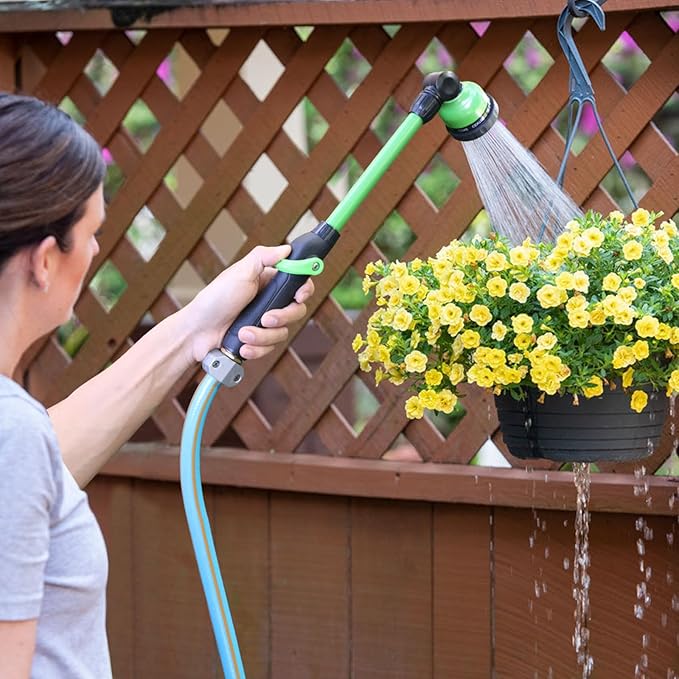 STYDDI Lightweight Watering Wand, 9-Pattern 18" Garden Watering Wand with Pivoting Head and Thumb Control, 18-inch Garden Hose Watering Lance for Container Gardens and Raised Beds, Green