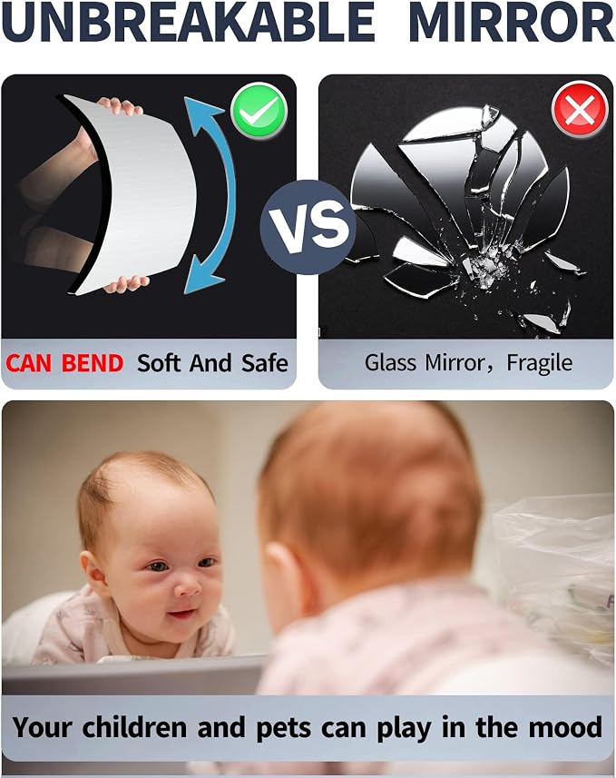 quegau Full Length Mirror for Kids Safety Shatterproof Mirror, Plastic Wall Mirrors, Made of Acrylic Plexiglass Mirrors, 4 Pcs 8"x8", Long Bedroom Door Closet Mrroir, Workout for Home Gym Body Mrroir