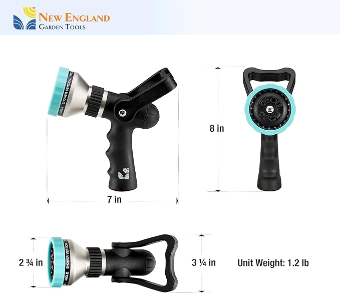 Heavy Duty Metal 10-Pattern Fireman’s Hose Nozzle 500003 with Lever Control and Comfort Grip, High Pressure Hose Sprayer, by New England Garden Tools for Watering Plants & Yards, Washing Pets & Cars
