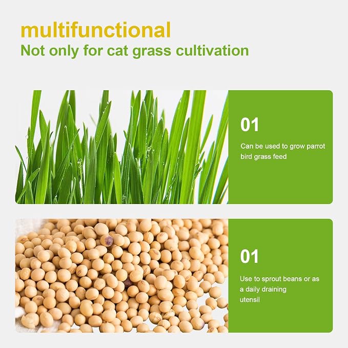 Cat Grass Planter, Hydroponic Cat Grass Kit with Germination Tray, Soil-Free Cat Grass Tray for Indoor Cats, Microgreens Growing Tray, No Seeds Included