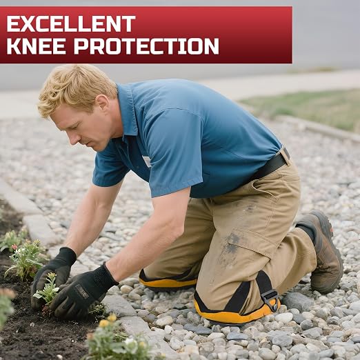 Professional Knee Pads for Work Construction with Heavy Duty Cap Foam Padding Gel Cushion Knee Pads for Men, Comfortable Adjustable Strong Strap, Military Grade Rivet for Flooring Gardening, Yellow