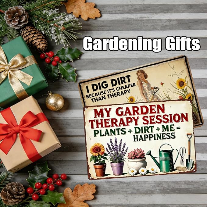 Funny Garden Signs "Plants + Dirt + Me = Happiness" Metal Sign Gift for Gardeners,8x12 Inch Vintage Decor for She Shed, Patio, Yard & Indoor Wall FFXQCTFF(3003)