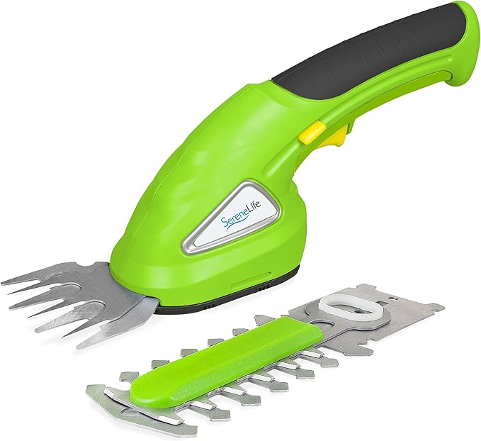 Cordless Handheld Grass Cutter Shears | Portable Lightweight Electric Hedge Shrub Trimmers | Hand Held Garden Clippers | Powered with Rechargeable 3.6V Battery | Changeable Trimmer Blades