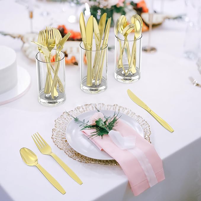 Dealusy 360 Count Extra Heavy Duty Gold Plastic Forks Disposable, BPA-Free, Heat Resistant, Solid and Durable Disposable Forks Bulk, Premium Plastic Forks heavy duty for Party Supply