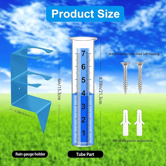 Rain Gauge Outdoor,7" Capacity Rain Gauge Outdoors Best Rated with Stainless Steel Mounting Rack Holder,Freeze Proof Plastic Large Rain Gauge for Yard Garden Fence Lawn Patio Farm (Blue)