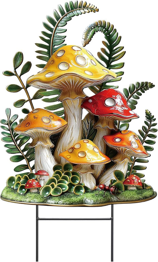 Amyhill Mushroom Outdoor Decor Summer Metal Garden Stakes Mushroom Yard Signs Gift for Nature Lovers Farmhouse Waterproof Lawn Sign Outdoor Decorations for Spring Summer Holiday Garden Lawn Decor