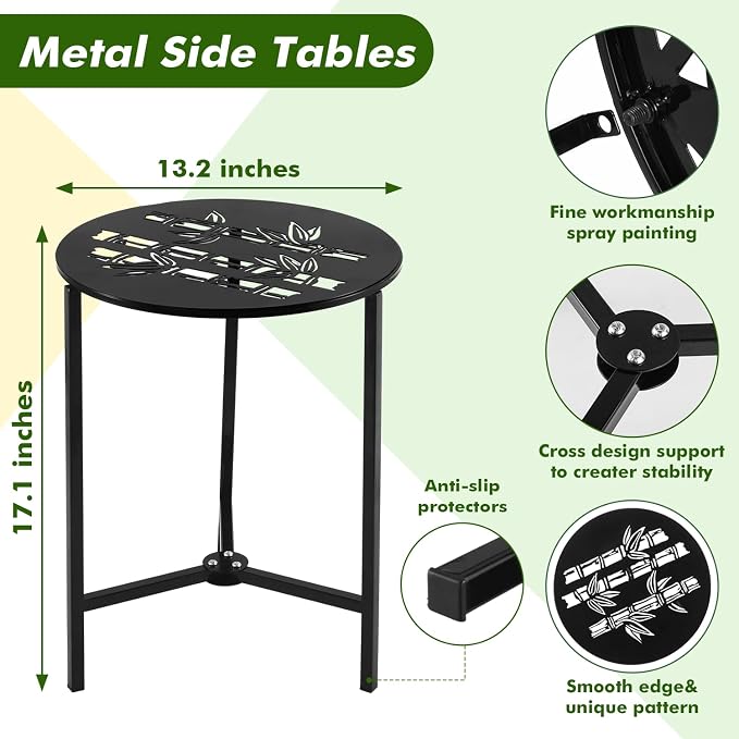 Party Zealot Set of 2 Small Round Metal Side Tables, 13-Inch Black Outdoor End Tables for Patio, Balcony, Porch or Garden – Weather-Resistant Corner Coffee Table for Small Spaces & Indoor Plant Stand