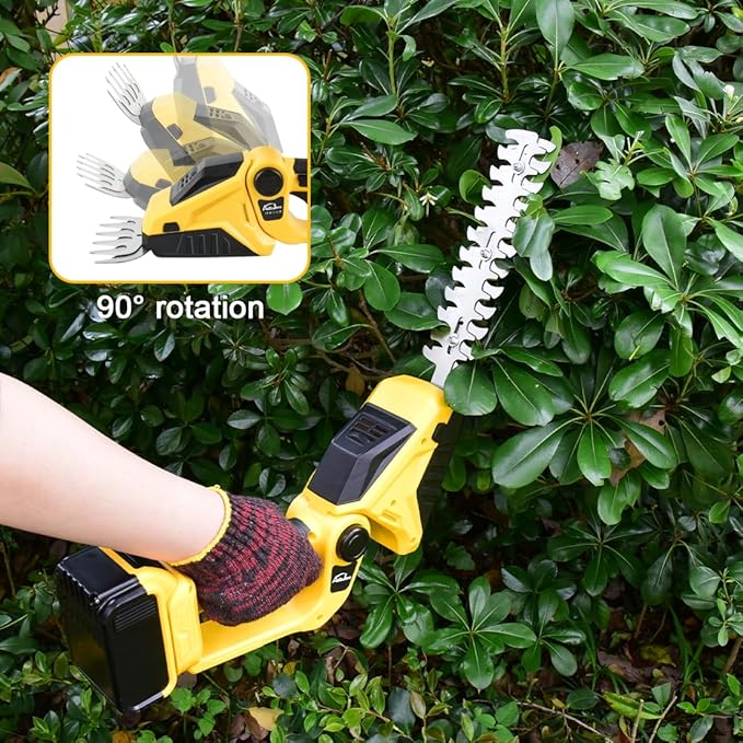 Cordless Hedge Trimmer Compatible with Dewalt 20V Battery (No Battery) 2 in 1 Bush Trimmer & Grass Shears 90° Adjustable Head Electric Grass Trimmer for Yard, Garden and Lawn