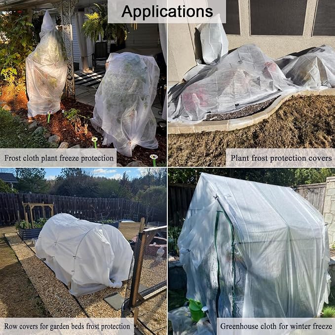 Frost Cloth Plant Freeze Protection, 5x60 Ft Floating Row Cover Fabric for Garden Beds, 0.9oz/yd² Frost Blanket for Outdoor Plants, Plant Covers for Winter Protection