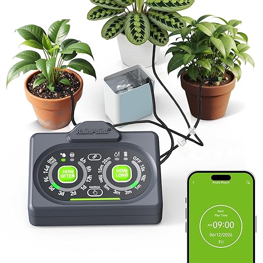 RAINPOINT Smart Auto Plant Waterer Kit for Indoor Houseplants,WiFi/App Control and Local Panel Control,Tap Free Drip Irrigation System for Indoor Balcony Grow Tent Office Water 10-15 Plants