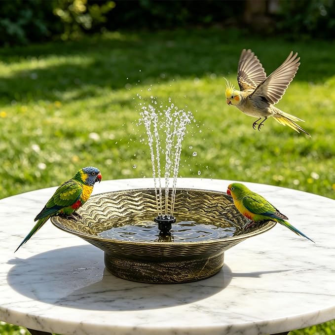 Bird Bath for Outside, Solar Powered Bird Bath Bowl Fountain, Solar Fountain Bird Bath for Outdoor Garden Patio Lawn Tabletop Decor (Gold)