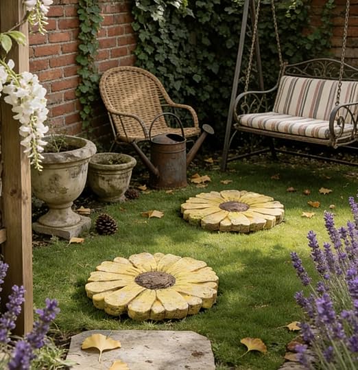 Landoraloria Cement Flower Stepping Stone 10” Daisy Garden Path Stone for Yard & Walkway Handcrafted Non-Slip Outdoor Patio Decor Weather-Resistant Cement Stone (Purple)