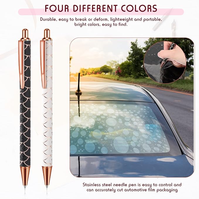 Epakh 2 Pieces Weeding Pen Vinyl Pen Pin Weeding Tool Fine Point Glitter Metal Vinyl Air Release or Car Puncturing Installation Retractable Craft Tool for DIY(Black, White)