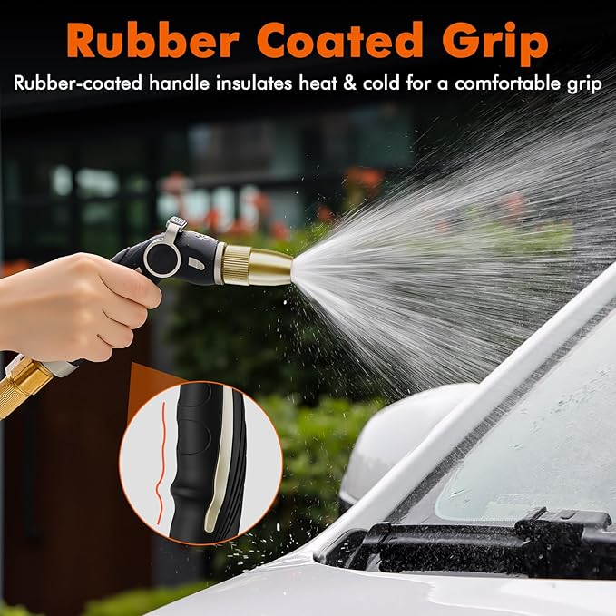 RESTMO High Pressure Hose Nozzle Sprayer, Heavy Duty Brass Head, Metal Water Hose Nozzle for Car Washing, Garden Cleaning, Lawn and Plant Watering, Adjustable Thumb Flow Control, 4 Spray Patterns